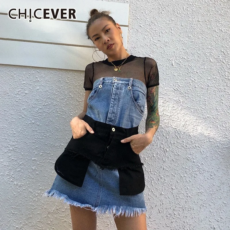 CHICEVER летняя уличная одежда джинсовое женское платье без бретелек рукавов