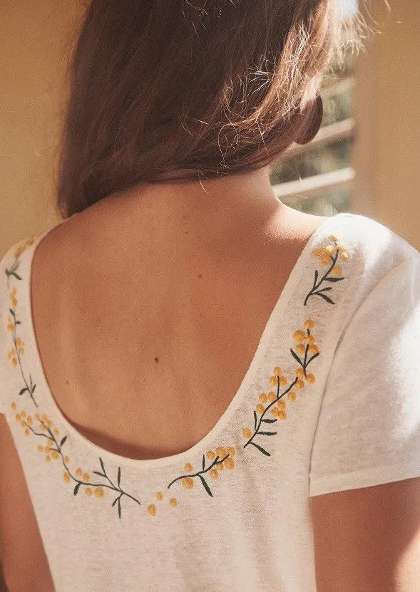 

Flower Embroidery T Shirt Short-sleeve Tops Womens White Tee Shirt Female