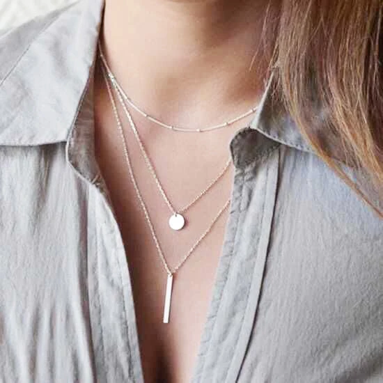 AMORUI Women Multi-layer ID Bar Pendant Necklace Fashion Circle Necklaces & Pendants for Women Bijoux Jewelry Christmas Gift