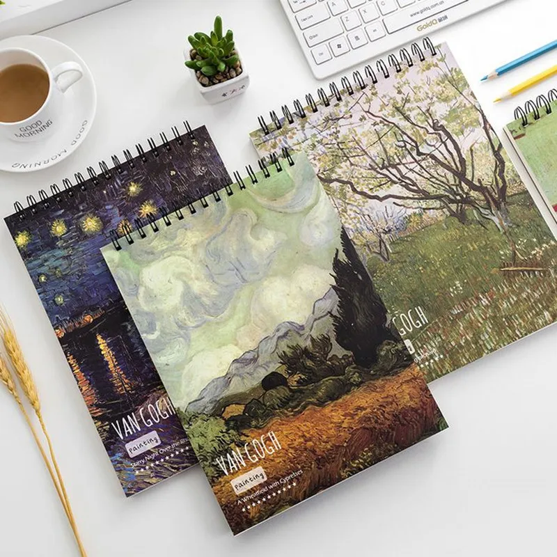 

Coloffice 1PC Retro Painting Cartoon Notebook Kid Coil Sketchbook Blank Paper Notepad For Student Copybook Kawaii Diary Office