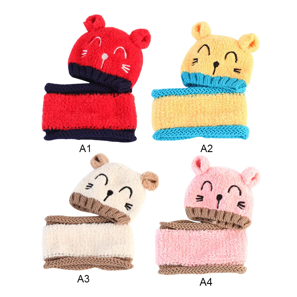 

MrY Baby Warm Knitting Hat Set 2pcs Infant Caps Cotton Baby Beanies Baby Girls Boys Hat Bib Kids Scarf Scarf Set