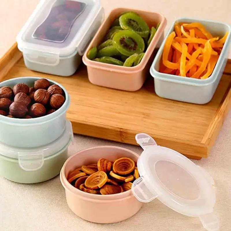 

New Lunch Box Round Rectangle Food Storage Box Spices Fresh Keeping Container Kitchen Portable Refrigerator Sealed Food Prep Box