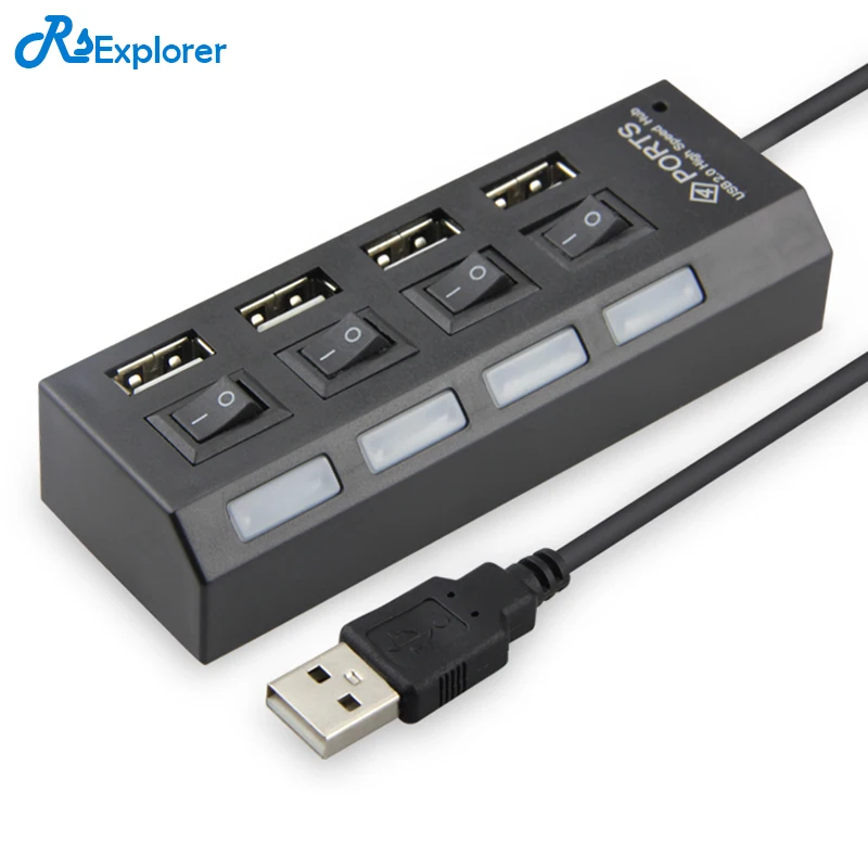 USB 2.0 HUB 4 порта разветвитель Высокая Скорость 480 Мбит/с светодиодный с