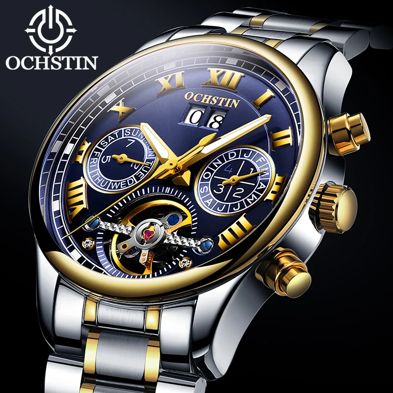 

Tourbillon Business Mechanical Watch Ochstin Luxury Brand Self Winding Stainless Steel Automatic Watch Waterproof Day Date Man