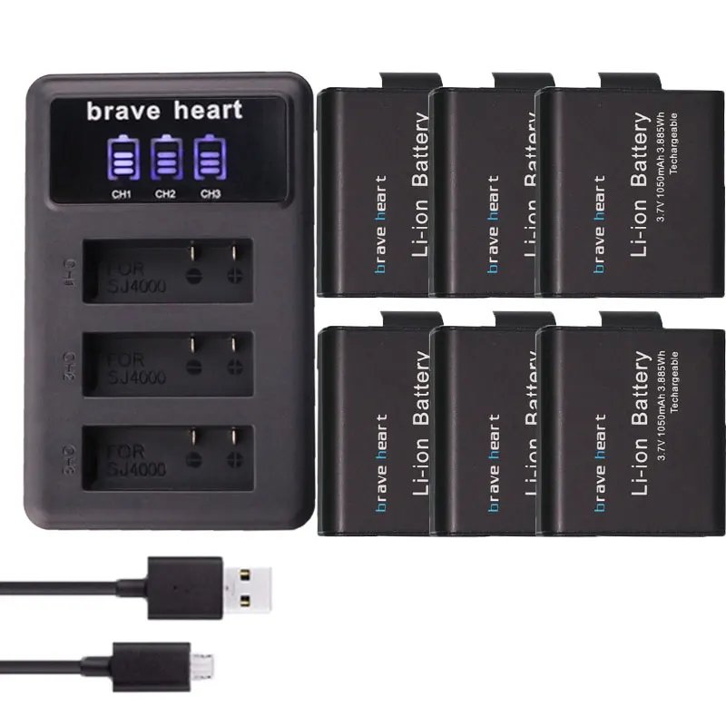 3 шт. usb зарядное устройство для SJCAM sj 7 1050 4000 5000 6000 sj9000 M10|Цифровые аккумуляторы| |