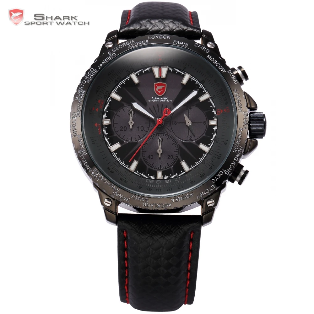 Blacktip Shark Sport Watch Brand Chronograph 24 Hours Display Leather Band 3 ATM Water Resistance Quartz