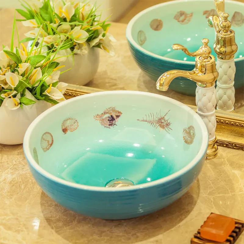 Blue And White Ceramic Art Basin Sinks Counter Top Wash Basin Bathroom Vessel Sinks vanities jingdezhen wash basin bowls (9)