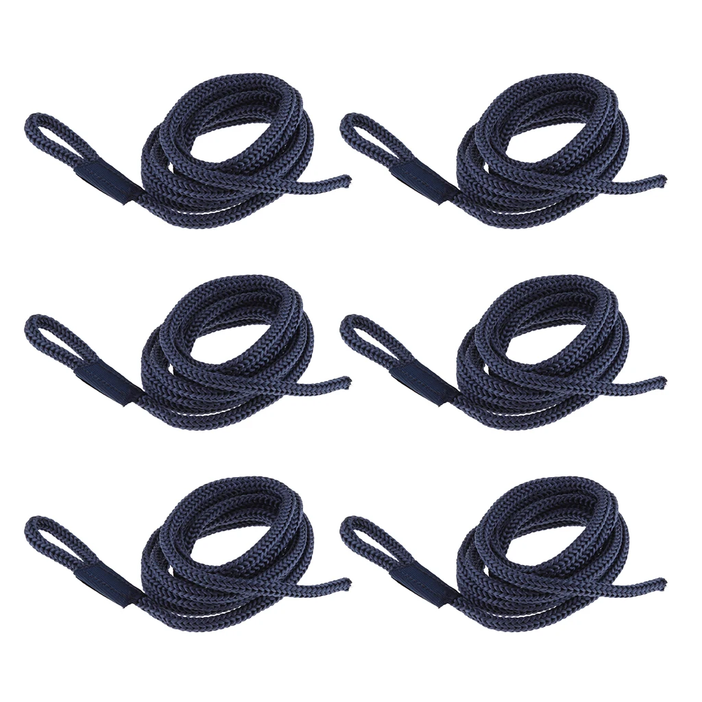 6 Pieces 1/4 INCH X 5 FT BlueDouble Braided Fender Line, Boat Mooring Line Spliced Eye