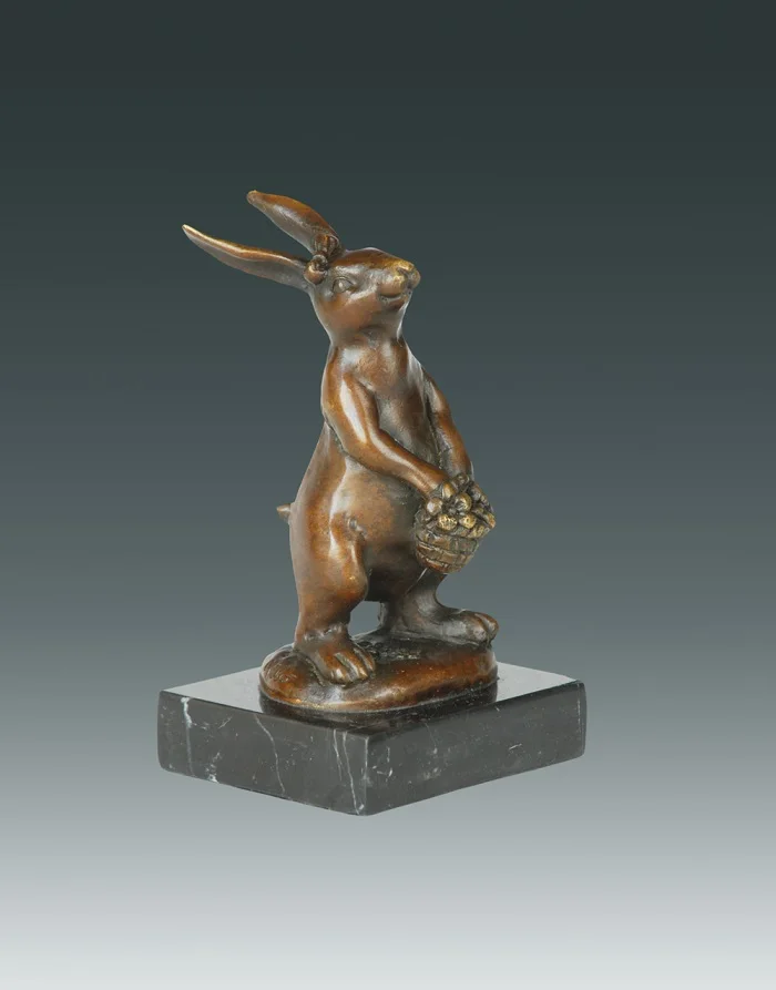 

Lucky Birthday Gift Chinese zodiac Rabbit bronze statue Lovely Little rabbit with basket of flowers