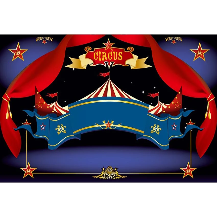New Circus Carnival Birthday Photo Studio Booth Background Red Curtain Elephant Vintage Kids Birthday Decorations Black and White Grids Backdrops Banner for Photography 7x5ft