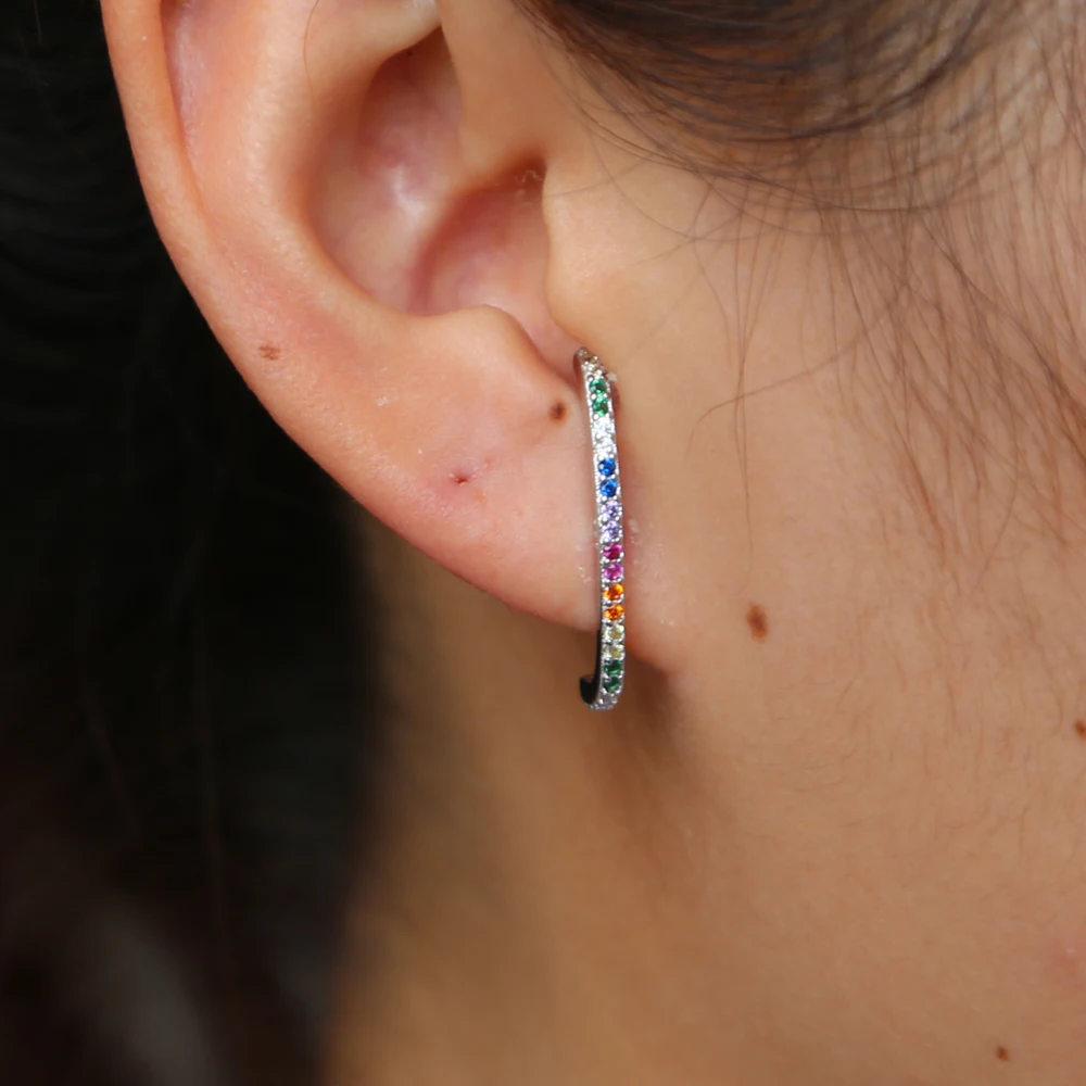 Rainbow Bar Earring For Women 925 Sterling Silver Stud Long Cz Rainbow Bar Earring For Women 925 Sterling Silver Stud Long Cz Curved Around Ear Top Botton New Fashion Jewelry In Earrings From