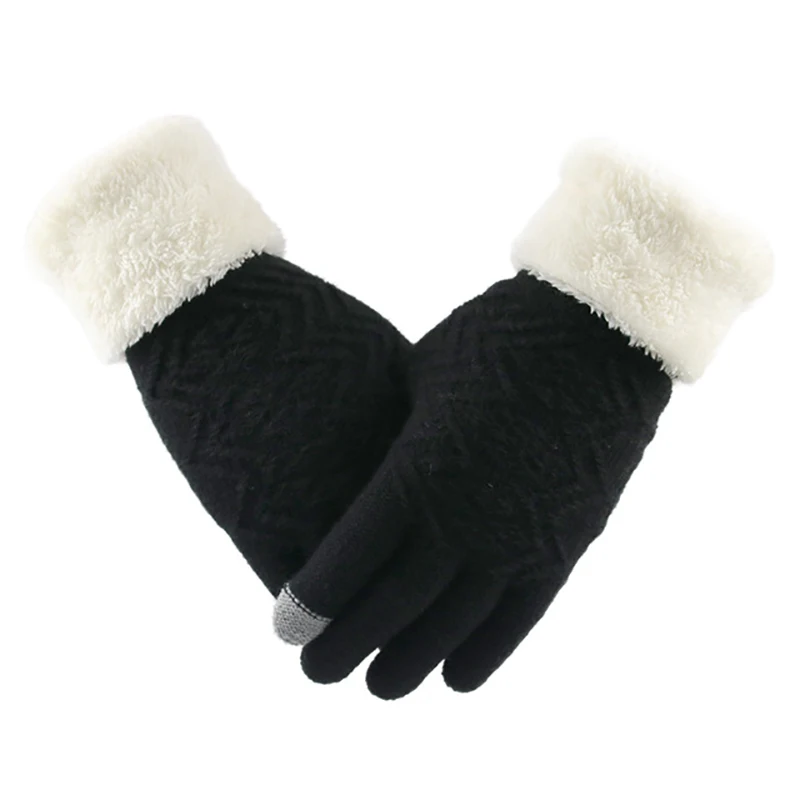 Женские теплые бархатные перчатки на осень и зиму, вязаные перчатки с сенсорным экраном, повседневные модные аксессуары, варежки с пятью пальцами