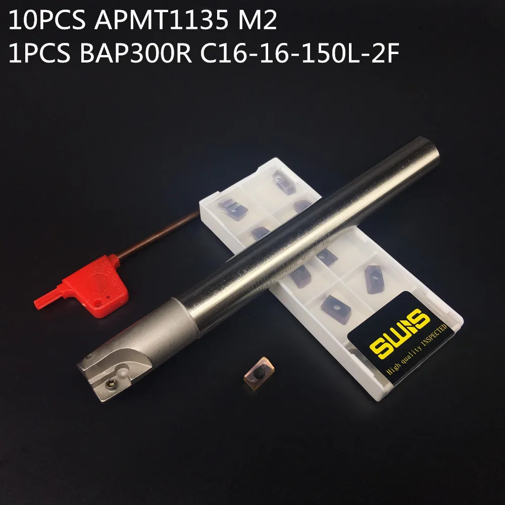 

10PCS APMT1135 M2 + 1PCS 12mm Milling cutter holder BAP300R C16-16-150L-2F face mill finishing Working P M K