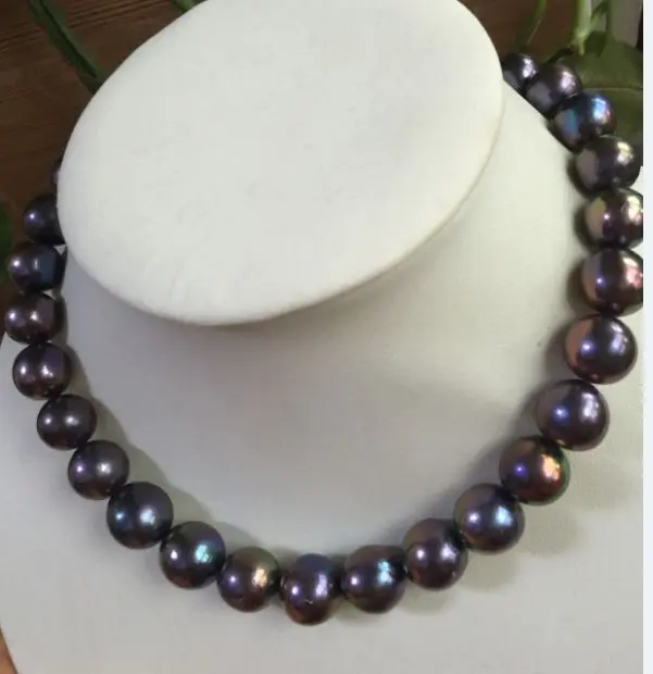 

stunning huge 12-14mm freshwater black red pearl necklace 18inch 925silver