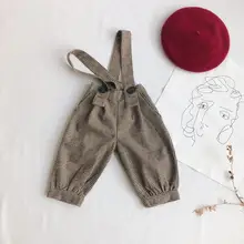 Клетчатый комбинезон для девочек и мальчиков, весенние модные длинные штаны для детей 1-7 лет, HF212