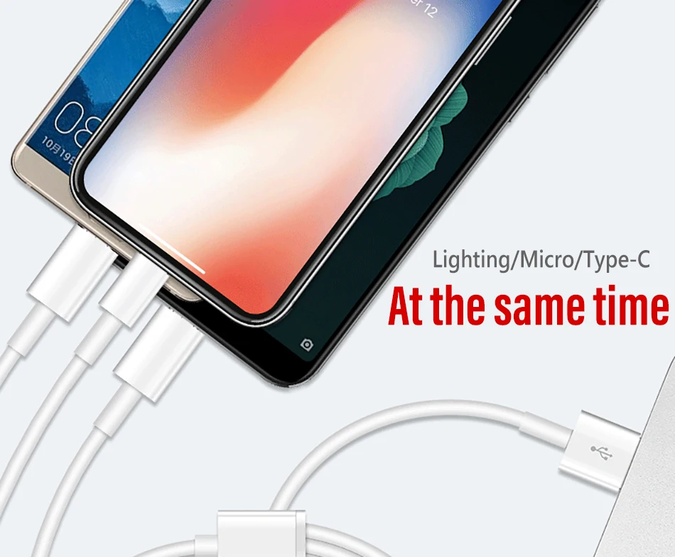 ACCEZZ 3 в 1 USB кабель для iPhone X 7 зарядное устройство с микро usb type C 8Pin порт 3A Быстрая зарядка для Xiaomi huawei кабели