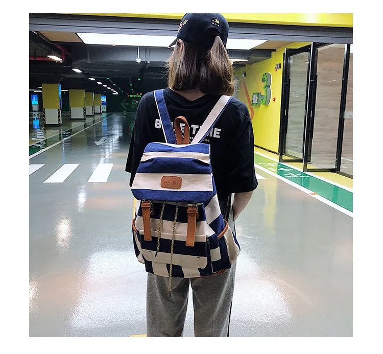 Большой холщовый школьный рюкзак в полоску для девочек, сумка через плечо, женский рюкзак, многофункциональный женский рюкзак из мягкой кожи, рюкзаки для путешествий