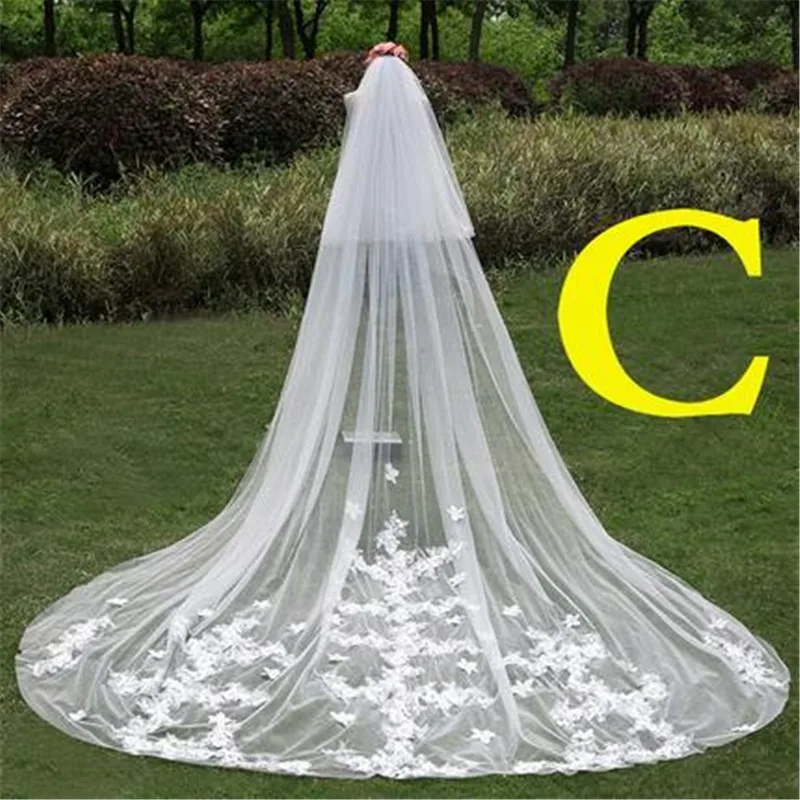 C Style 3 Meters White Ivory Cathedral Wedding Veils 300*300cm Lace