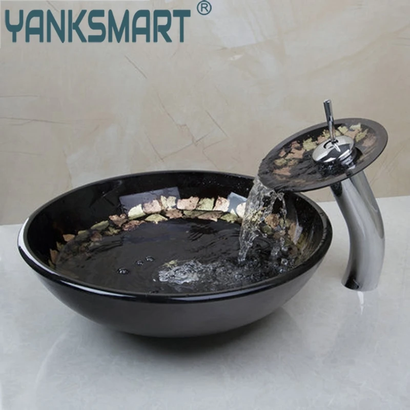 Кран для раковины YANKSMART + стеклянный кран ванной комнаты ручная работа 4003 1