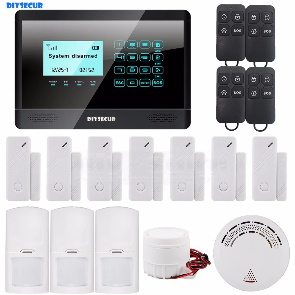 

DIYSECUR Wireless GSM SMS TEXT Touch Keypad Home House Alarm System LCD Screen + Wireless Smoke Fire Sensor