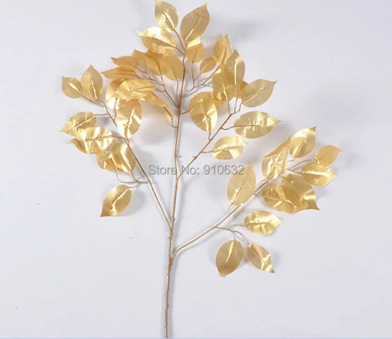 

12pcs 55cm Length Gold Banyan Tree Leaf Leaves Branch Artificial Silk For Wedding Home Office Party Christmas Decoration Supply