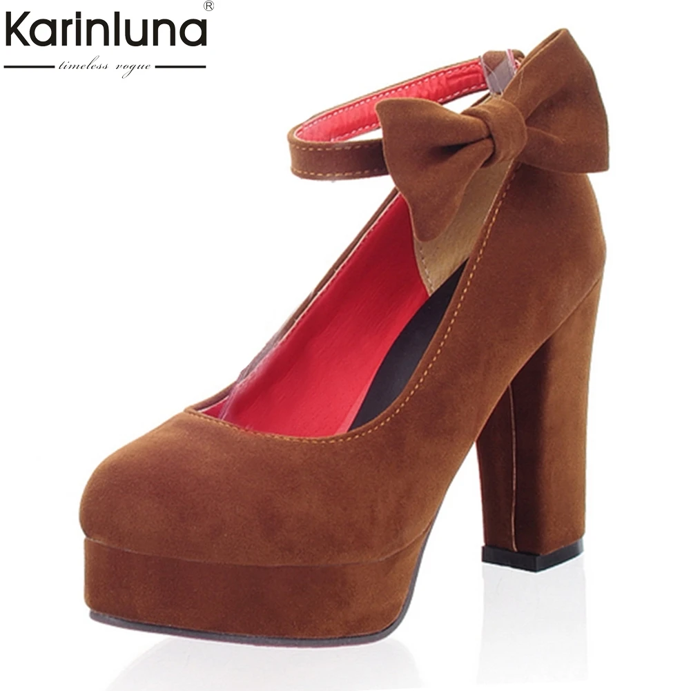 

KarinLuna 2018 large size 31-43 sweet bow Spring ankle-strap shoes high heels party Platform Shoes Woman Shoes women red pumps