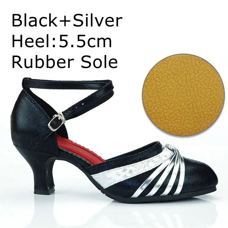 Для женщин туфли для латинских танцев/бальные танго сальса танцевальная обувь Daning девочек дамы - Цвет: Black Silver 5.5cm