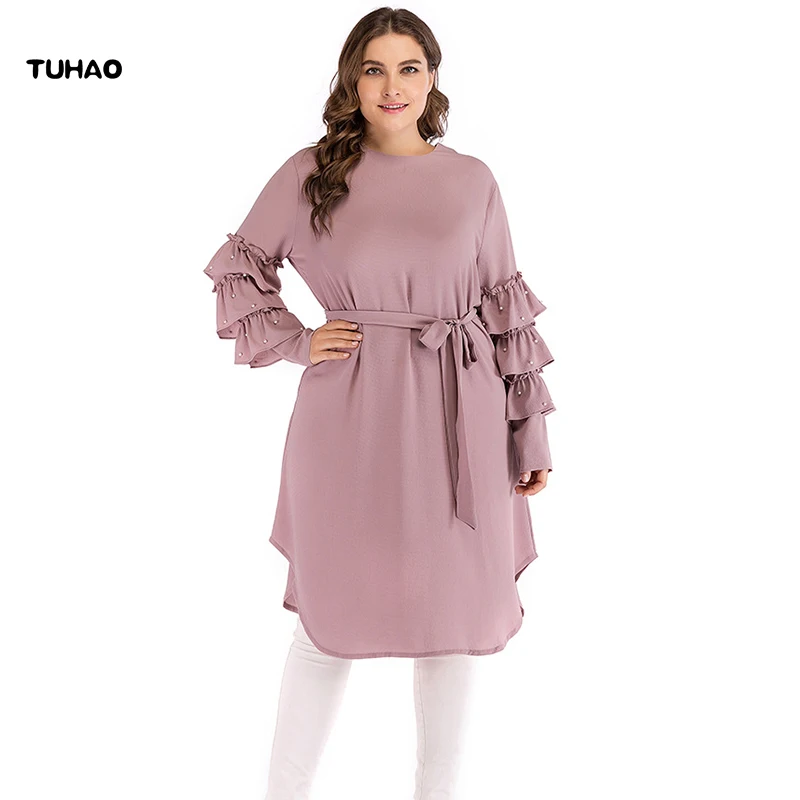 Женское платье с оборками TUHAO элегантное офисное больших размеров 5XL 4XL рукавами и