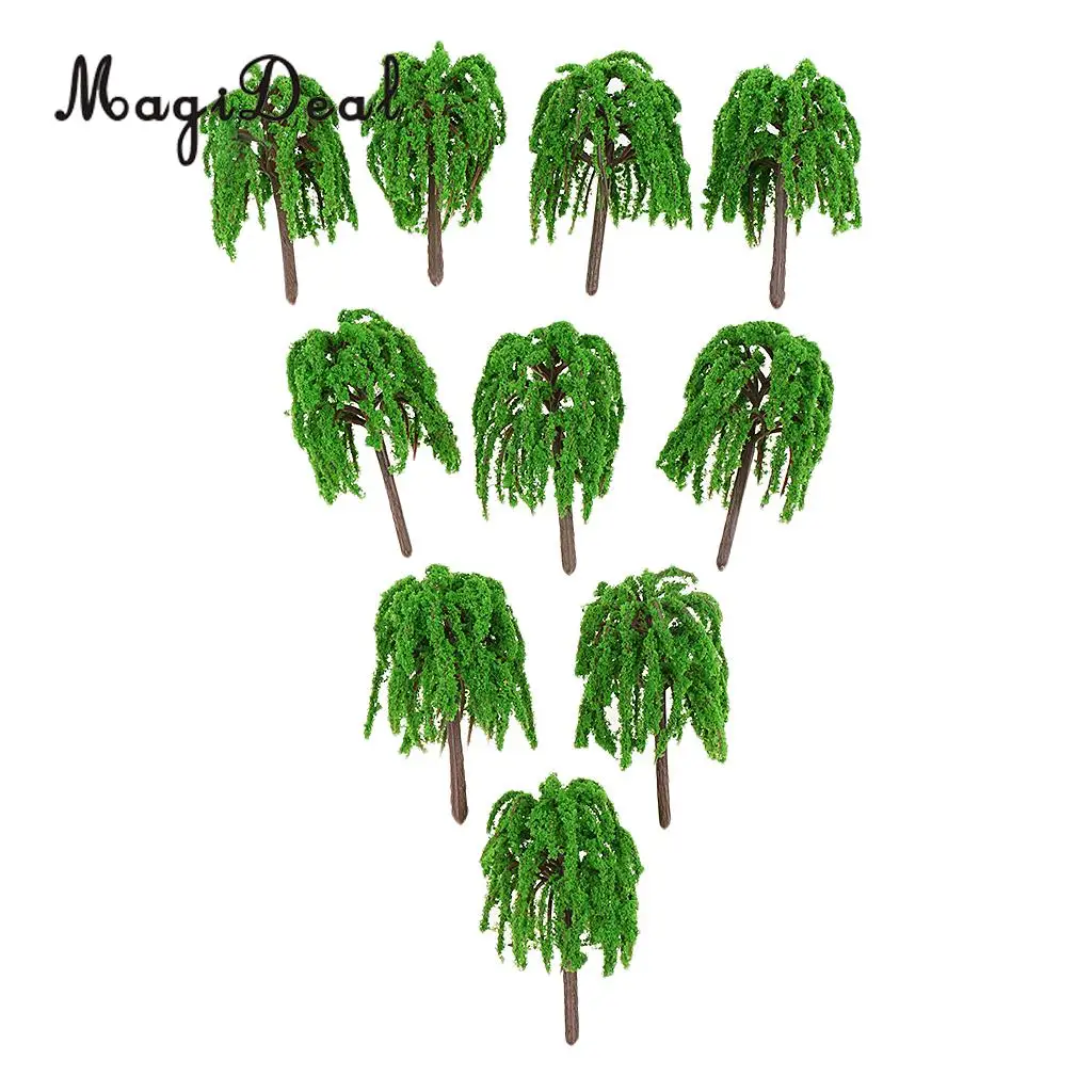 MagiDeal 10Pcs 1:150 Plastic Willow Trees Model Street Train Railway Garden Scenery Scene Building Model Layout Landscape