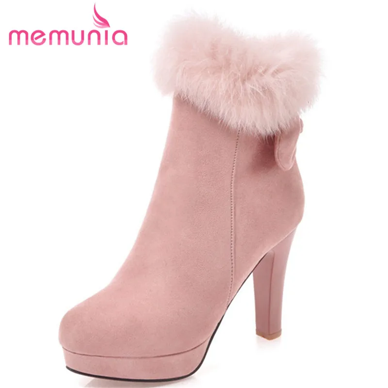 

MEMUNIA comfortable faux fur boots big size 34-43 fashion zipper round toe platform boots winter 2020 new arrive ankle boots