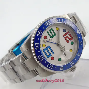 

NEW 40mm Bliger White dial GMT Sapphire Crystal Luminous Hands Steel Case Rotating Bezel date Automatic Mechanical Men's Watch