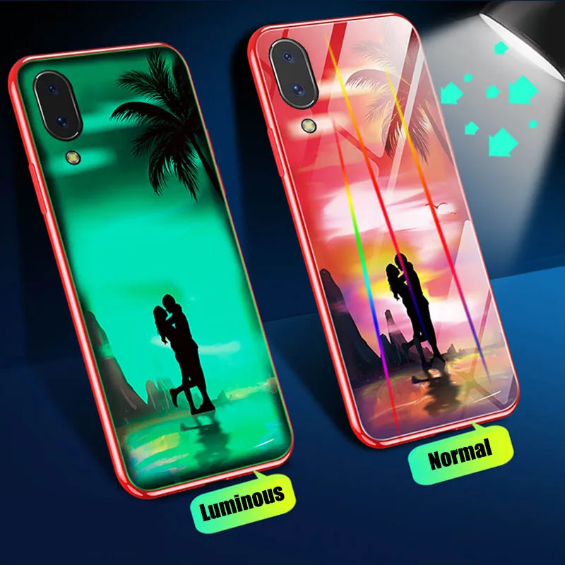 

Night Shine Luminous Glass Cover for Vivo V9 Y79 Case Tempered Glass Shockproof Laser Silicone Cover For Vivo V7Plus Y93 Coque