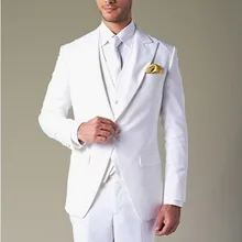 Лучшие костюмы, белые смокинги для жениха на одной пуговице, костюм жениха, Мужские костюмы(пиджак+ брюки+ галстук+ жилет