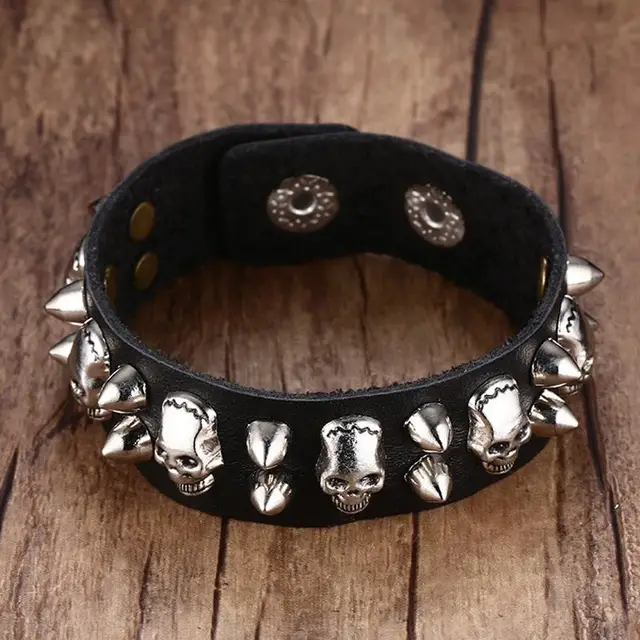 Men S Metallic Skull Spike Leather Cuff Bracelet For Belt Style Men S Metallic Skull Spike Leather Cuff Bracelet For Belt Style Bangle Ajule Black Bike