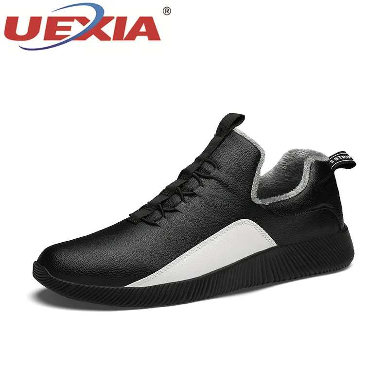 UEXIA Мужская обувь Повседневное кожаные мокасины ручной работы зимние Плюшевые
