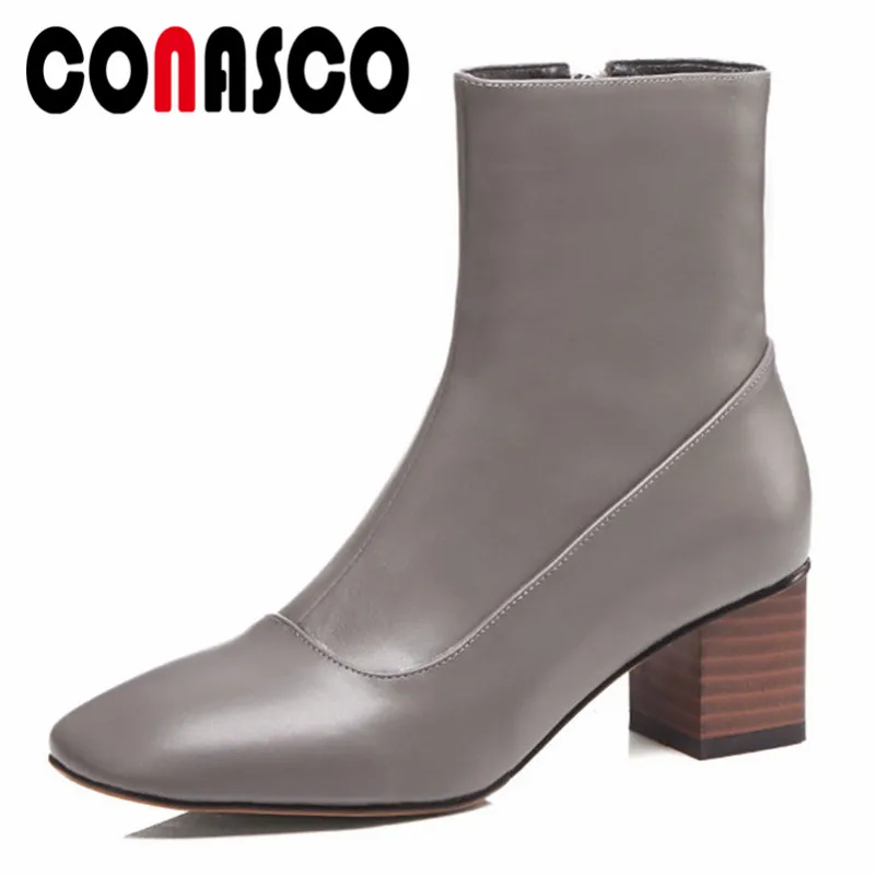 

CONASCO Fashion Women Brand Ankle Boots Genuine Leather Short Martin Shoes Woman Night Club Pumps Ladies Basic Boots