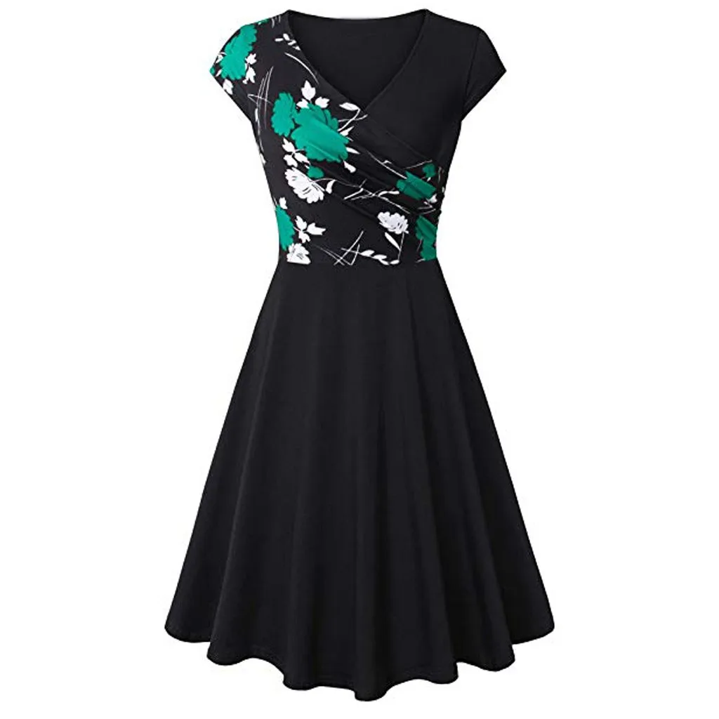 SAGACE Polyester Elegant Flared Dress Woman Empire Waist Dress High Waist Ladies Flared Dresses Retro Elegant A-line Dresses