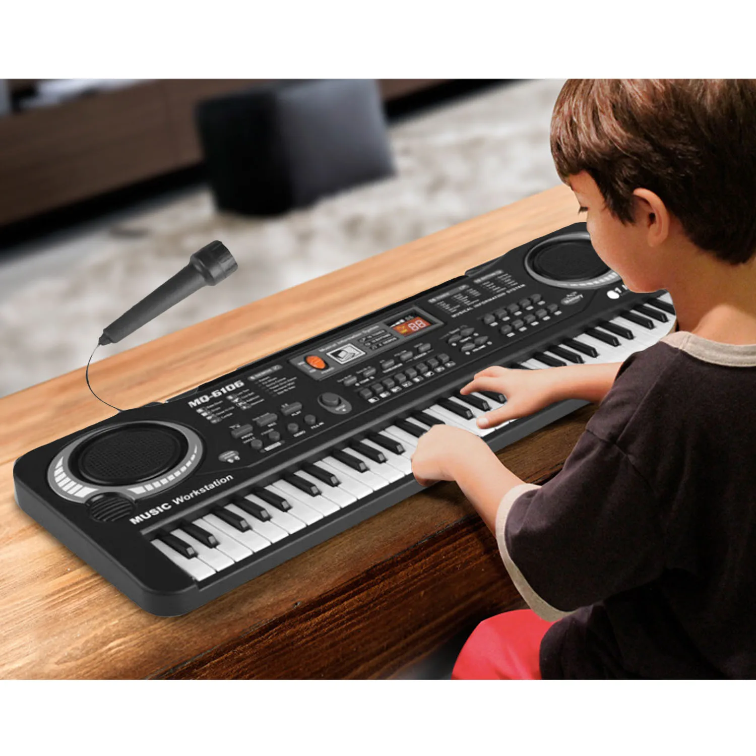 Multi-function 61-Key Electronic Keyboard Piano Musical Digital Key Board Teaching Toy with Microphone for Kids Gift US Plug