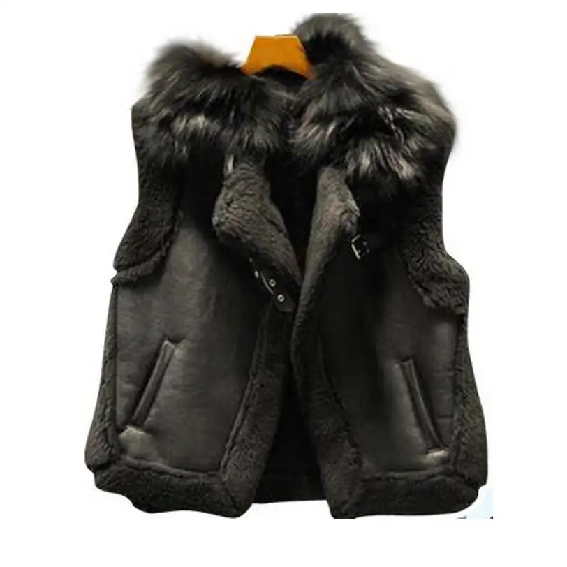 

spring new fur collar short thick lamb's wool suede vest female vest waistcoat jacket Slim
