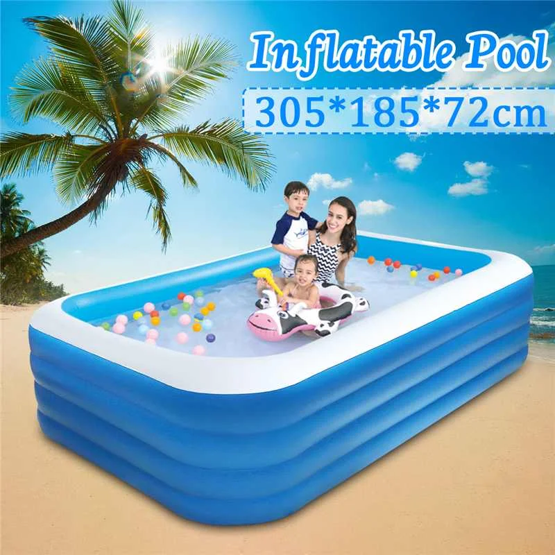 

305x185x72cm Kids inflatable Pool Children's Home Use Paddling Pool Large Size Inflatable Square Swimming Pool Heat Preservation