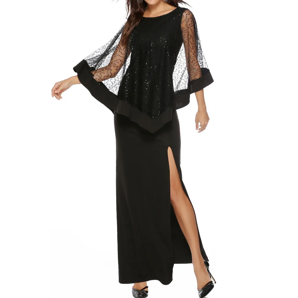 Women Dress Women Fashion black Solid Hollow Sequin Lace Patchwork Party Long Maxi Dress woman party night l2019114 Women Dress Women Fashion black Solid Hollow Sequin Lace Patchwork Party Long Maxi Dress woman party night l2019114