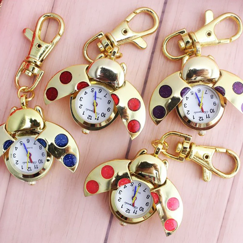 chaoyada 1pcs Red Ladybug Beetle Necklace Pocket Quartz Watch Chain Battery Included Giftin