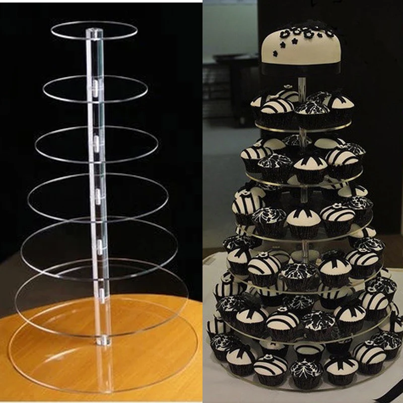 7 Tier Crystal Acrylic Round Cupcake Stand or Clear Perspex Cupcake