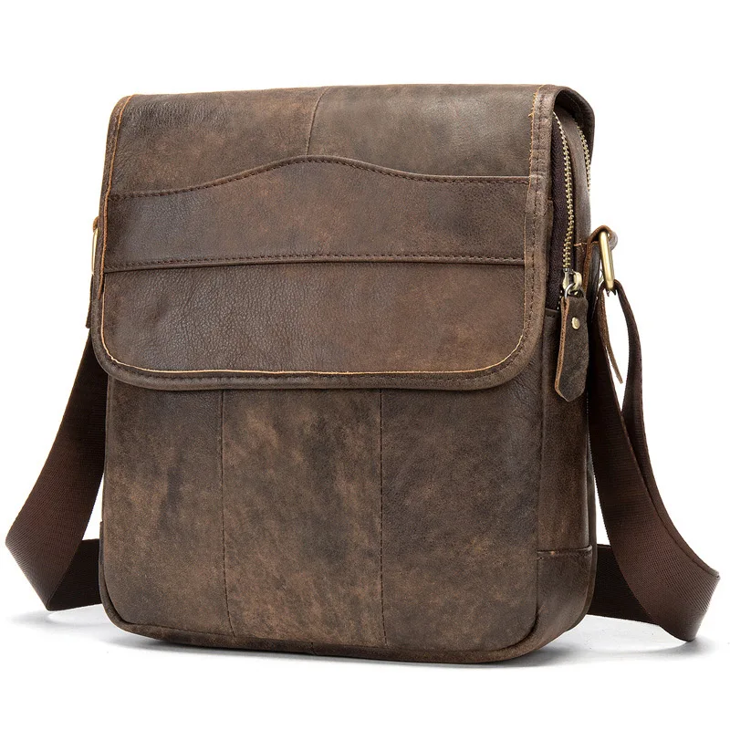 

Vintage Business Shoulder briefcase Genuine Leather 100% Vintage casual men's first layer cowhide covered crossbody bag Male