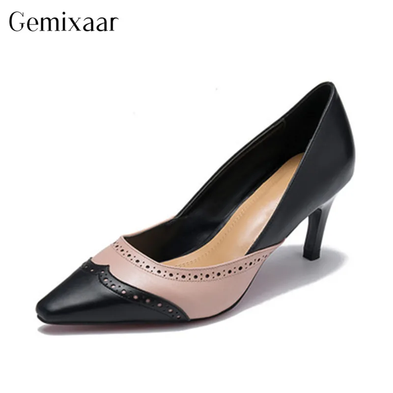 

Elegant Pink Pumps Women Shoes Slim Shallow Point Toe Thin High Heel Footwear Comfy Genuine Leather High Kitten Heel Pumps Woman