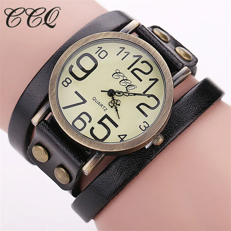 

Hot Fashion Women Genuine Vintage Leather Bracelet Watch Casual Female Quartz Watch Clock CCQ Brand Dropshipping Clock