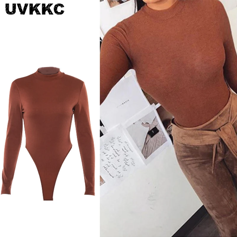

Uvkkc Long Sleeve O Neck Sexy Bodysuits Women Silm Solid Playsuits 2019 Spring Fashion Femme Bodysuit