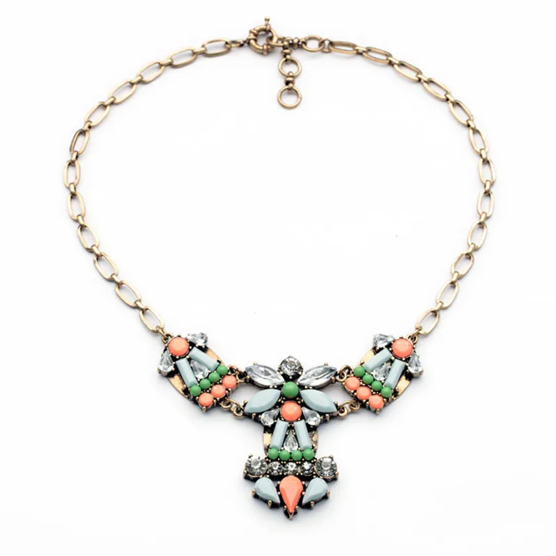 

Women's fashion brand new arrival gorgeous vintage metal chain with gems petals pendant necklace N1008