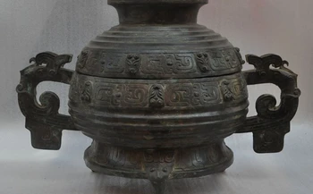 

20" old china Dynasty palace bronze dragon beast statue Face Tanks Crock pot jar