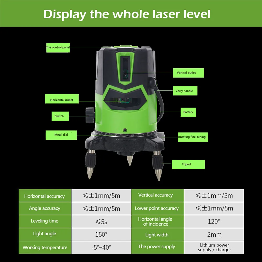 2, 3, 5 линий, 2, 4, 6 точек, открытый лазерный уровень, самонивелирующийся 360, вертикальный и горизонтальный наклон, лазерный уровень, штатив, уровень